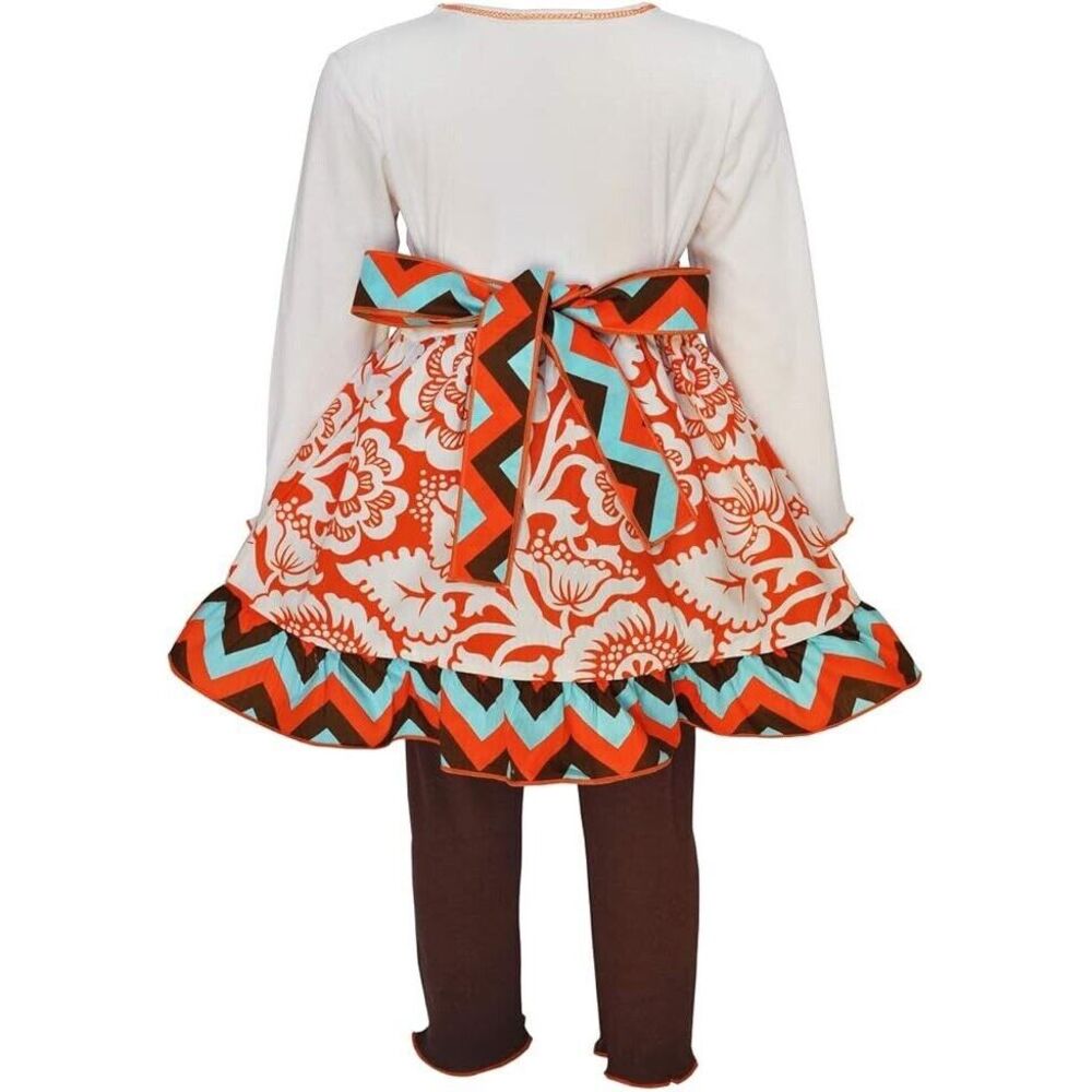 Ann Loren BNWT Girl's Thanksgiving Outfit Chevron Turkey Dress Size 4-5 - Picture 3 of 5